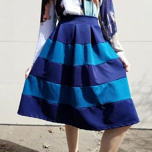 Navy and Blue Striped Charlotte Russe Midi Skirt